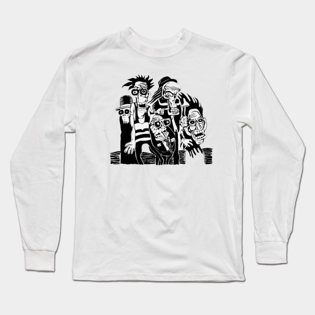 The Club of Monster Illustration Long Sleeve T-Shirt by asokabudaya